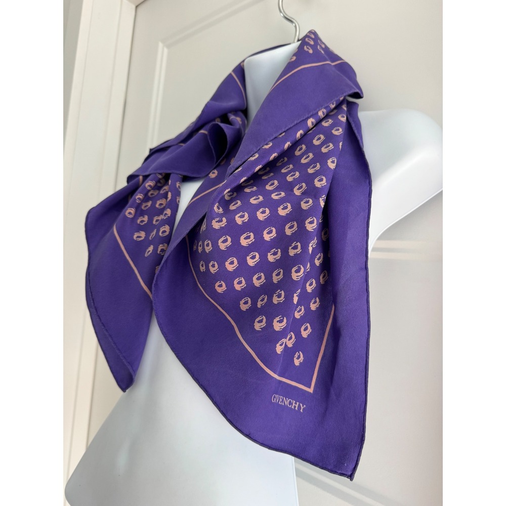 Vintage Givenchy Silk Scarf Purple Logo Square 29x29 Luxury Accessory